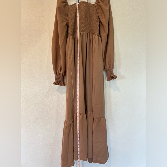 SHEIN Khaki Square Neck Shirred Ruffle Hem Dress- Size M - Picture 9 of 13